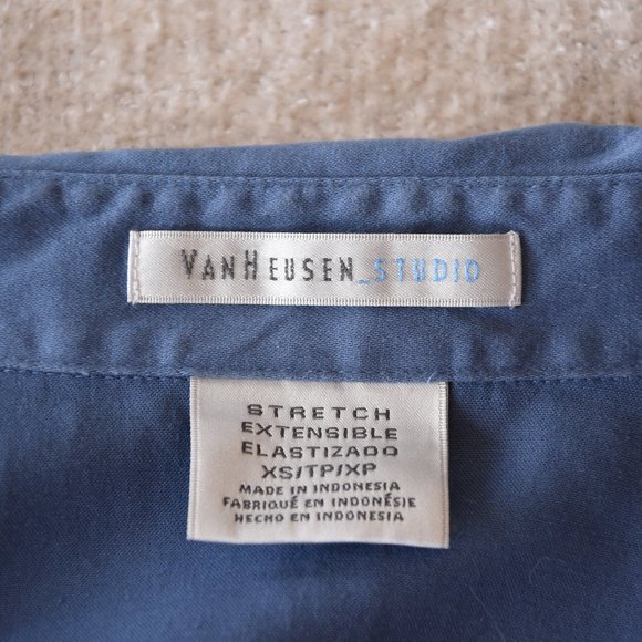 Van Heusen Studio Blue Button-Down Stretch Blouse with Gathered Back - Picture 4 of 10